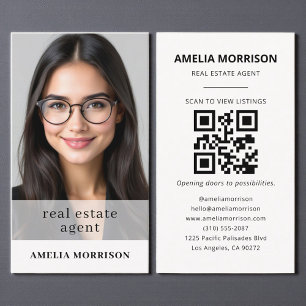 Neutral Beige Real Anwesen Agent QR Code Foto Visitenkarte