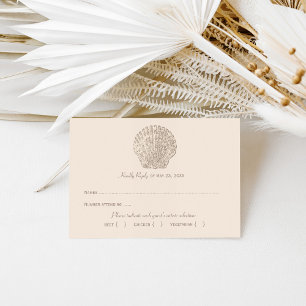 Neutral Beige Seashell Beach Wedding RSVP Karte