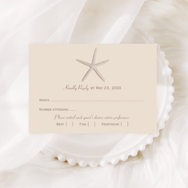 Neutral Beige Starfish Beach Hochzeit RSVP Karte (Von Creator hochgeladen)