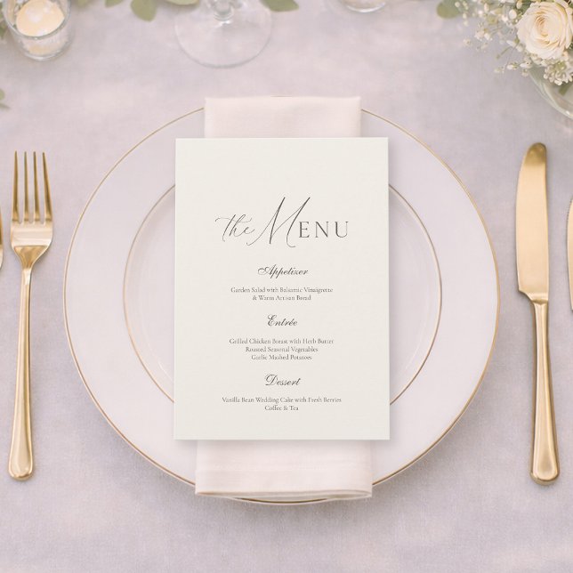 Neutral Beige Stripe Wedding Menu Einladung (Von Creator hochgeladen)