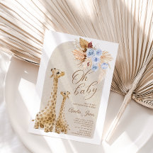 Neutral Blue Pampas Grass Giraffe Babydusche