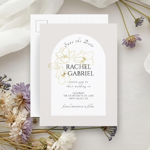 neutral   Boho Arch Gold Floral Wedding Postkarte