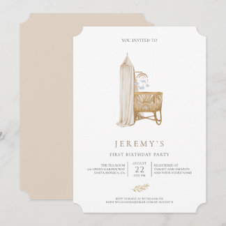 Neutral Boho Baby First Geburtstag Einladung