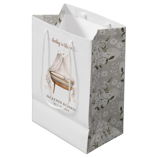 Neutral Boho Baby Shower Geschenktasche Mittlere Geschenktüte (Vorderseite Schrägansicht)