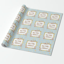 Neutral Boho Bear Moon Babydusche Geschenkpapier