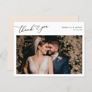 Neutral Boho Blush Script Heart Wedding Foto Dankeskarte