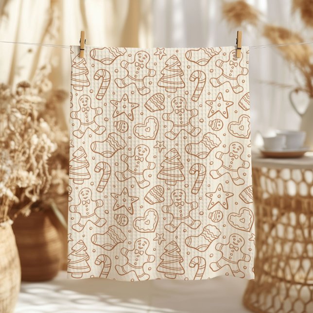 Neutral Boho Christmas Gingerbread Man Beige Geschirrtuch (Von Creator hochgeladen)