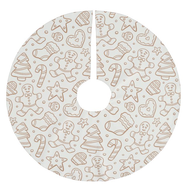 Neutral Boho Christmas Gingerbread Man Beige Polyester Weihnachtsbaumdecke (Vorderseite)