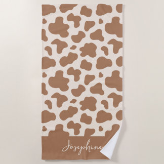 Neutral Boho Cow Print Western Cowgirl Beige Name Strandtuch