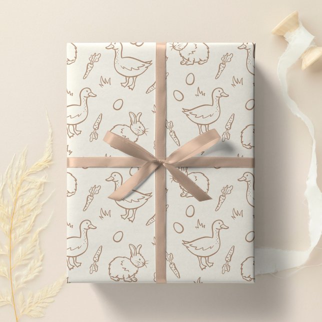 Neutral Boho Easter Bunny Goose Spring Beige Geschenkpapier (Von Creator hochgeladen)