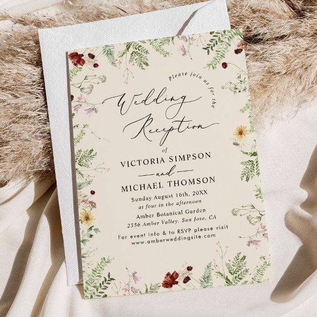 Neutral Boho Floral Hochzeitsempfang Einladung (Von Creator hochgeladen)