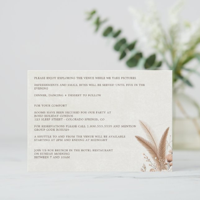 Neutral Boho Floral mit Details Hochzeit Begleitkarte (Stehend Vorderseite)