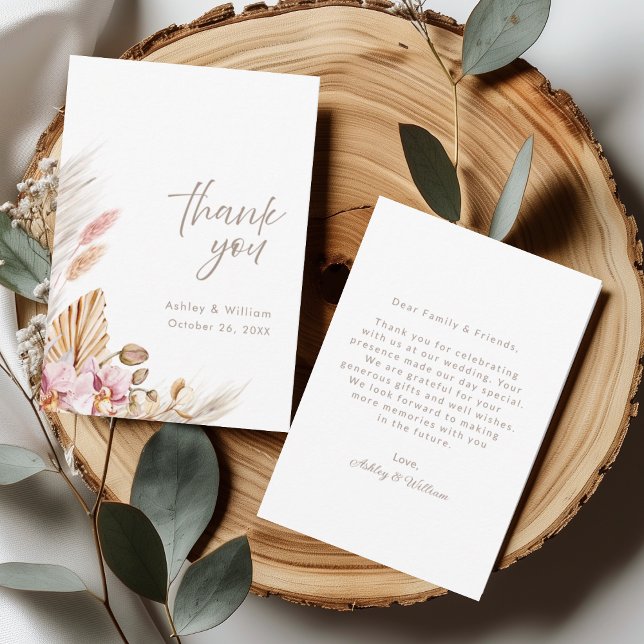 Neutral Boho Floral Wedding Thank You Card Dankeskarte (Von Creator hochgeladen)