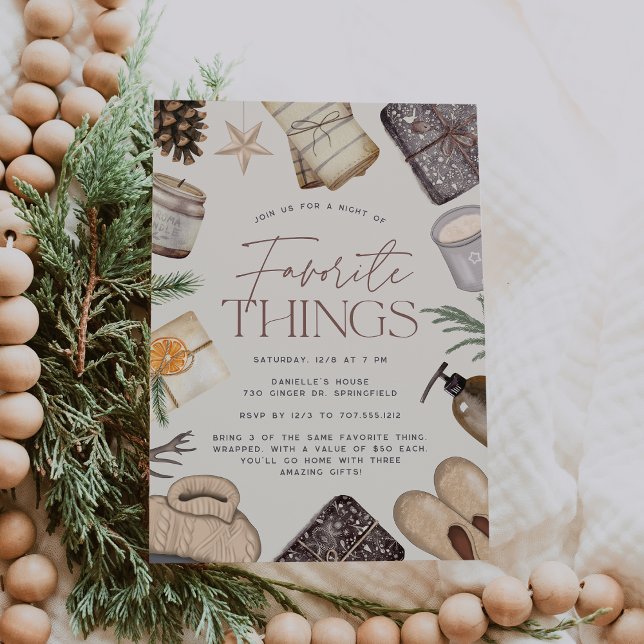 Neutral Boho Holiday Favorite Things Party Einladung (Von Creator hochgeladen)