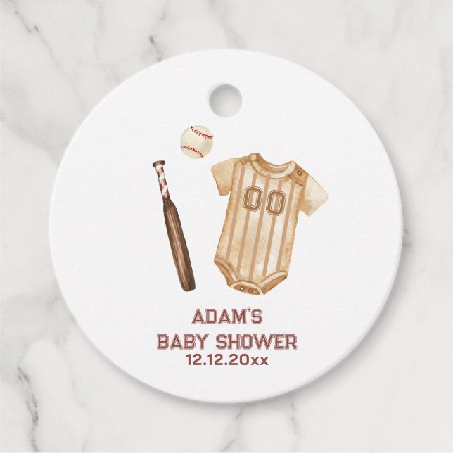 Neutral Boho Little Slugger Baseball Baby Shower  Geschenkanhänger (Vorderseite)