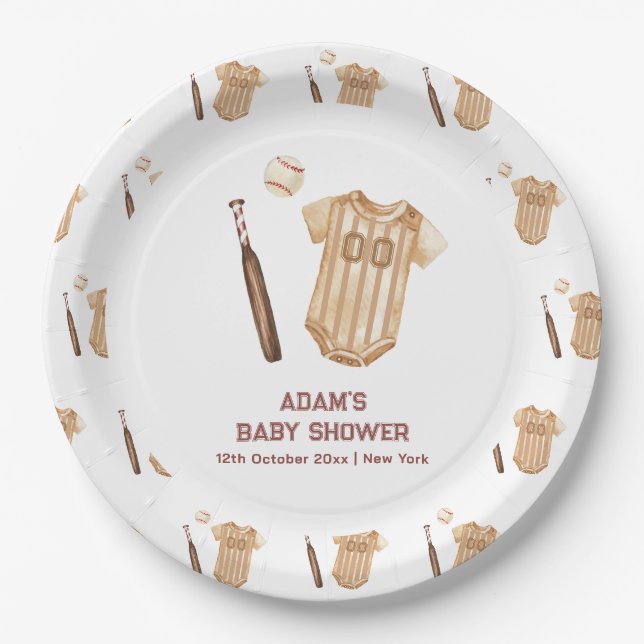 Neutral Boho Little Slugger Baseball Baby Shower  Pappteller (Vorderseite)