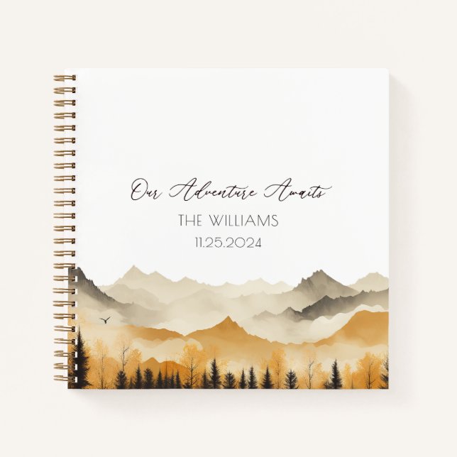 Neutral Boho Mountain Watercolor Wedding Guest Notizbuch (Vorderseite)