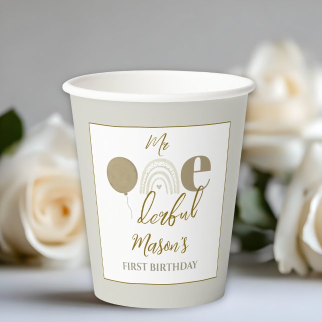 Neutral Boho Mr Onederful First Birthday Party Pappbecher (Von Creator hochgeladen)