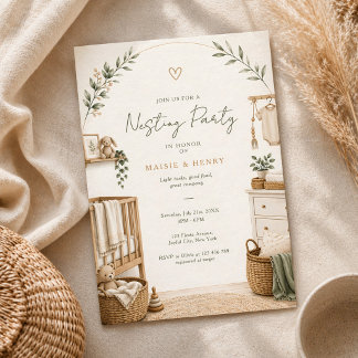Neutral Boho Nesting Party Baby Shower Einladung
