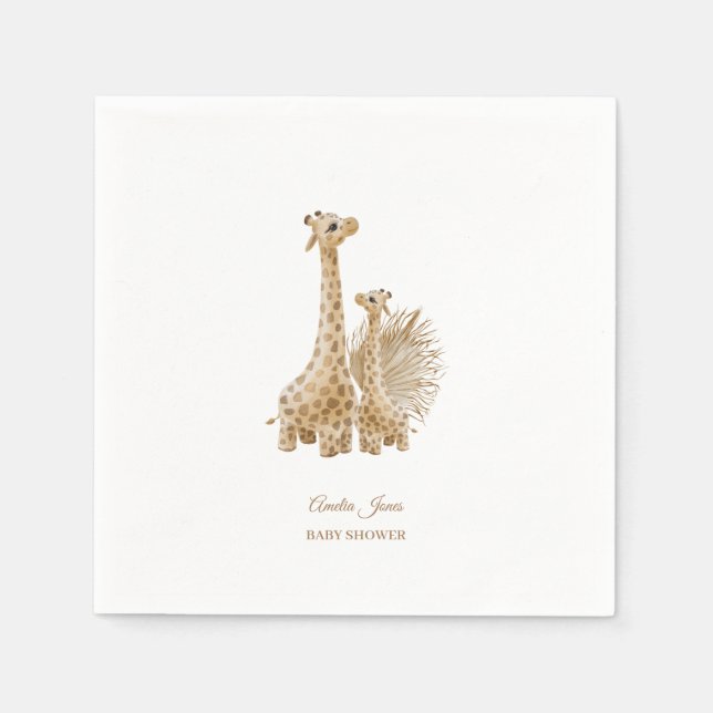 Neutral Boho Pampas Grass Giraffe Babydusche Serviette (Vorderseite)