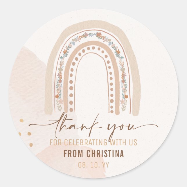 Neutral-Boho-Regenbogen-Wasserfarbe Runder Aufkleber (Vorderseite)