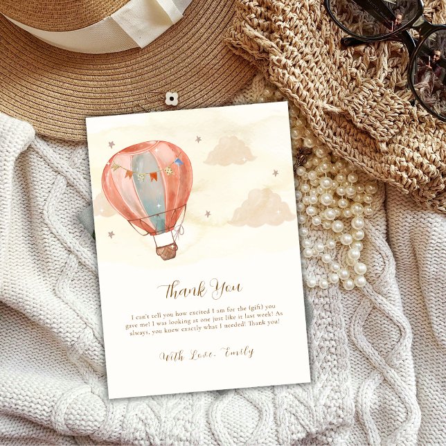 Neutral Boho Vintag Heißluftballon Babydusche Dankeskarte (Neutral Boho Vintage Hot Air Balloon Baby Shower Thank You Card)