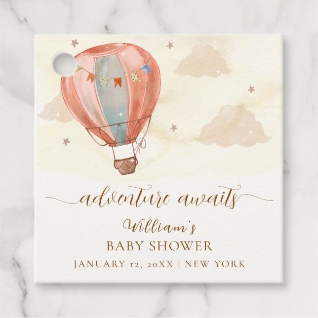 Neutral Boho Vintag Heißluftballon Babydusche Geschenkanhänger (Vorderseite)