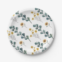 Neutral Boho | Wasserfarben-Babydusche Pappteller