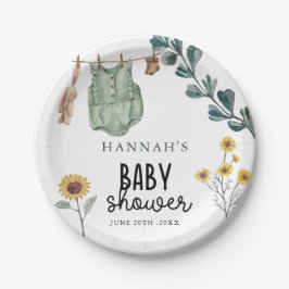 Neutral Boho | Wasserfarben-Babydusche Pappteller