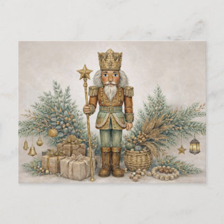 Neutral Boho Watercolor Christmas Nutcracker King Feiertagspostkarte