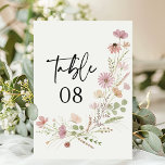Neutral Boho Wildflower Floral Wedding Tischnummer<br><div class="desc">Guide your guests with ease using these hand-painted watercolor wildflower wedding table number cards. Featuring a delicate wreath of wildflowers in romantic neutral tones surrounding bold modern script, these cards bring a rustic yet elegant touch to your reception tables. Perfect for boho, garden, or spring and summer weddings, the design...</div>