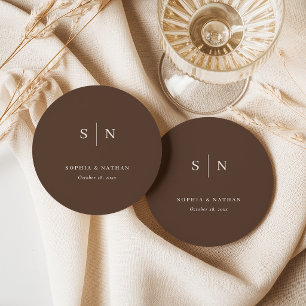 Neutral Braun Minimalistisch und Chic Hochzeit Runder Pappuntersetzer
