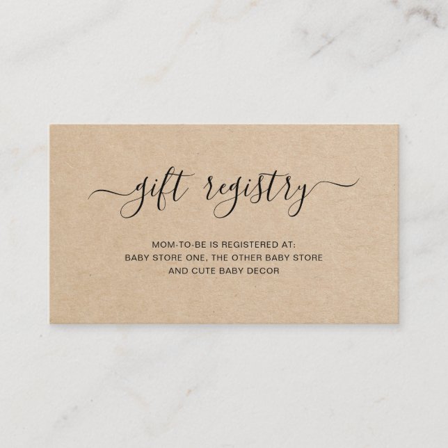 Neutral-braune Geschenke Registry Baby Shower Begleitkarte (Vorderseite)