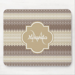 Neutral-braune und Tan-Strick mit Namen Mousepad