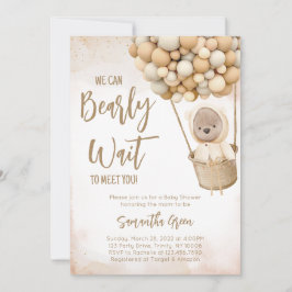 Neutral Brown Bärenballon Babydusche Einladung