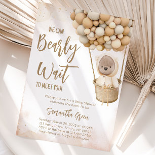Neutral Brown Bärenballon Babydusche Einladung