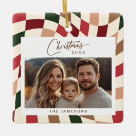 Neutral-Checkered-Foto Weihnachten Keramikornament