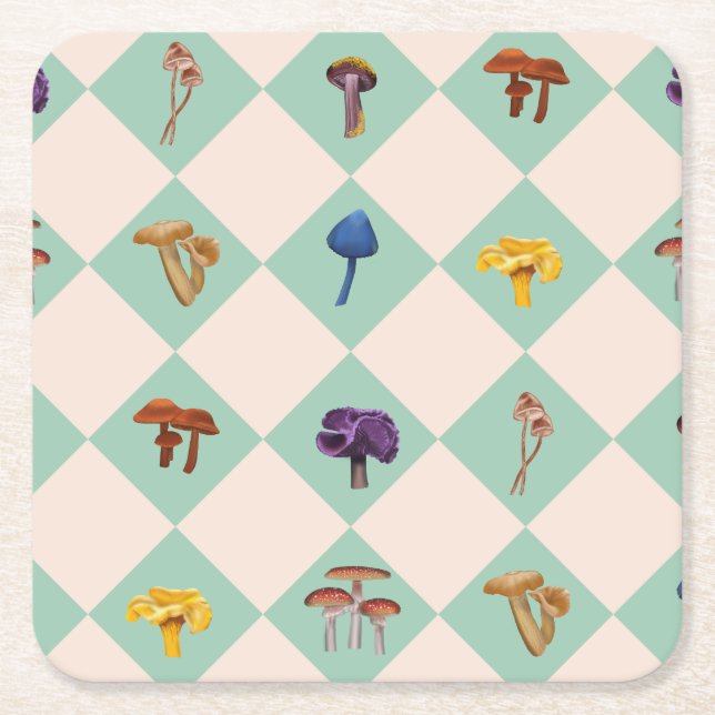 Neutral checks with assorted fungi rechteckiger pappuntersetzer (Vorderseite)