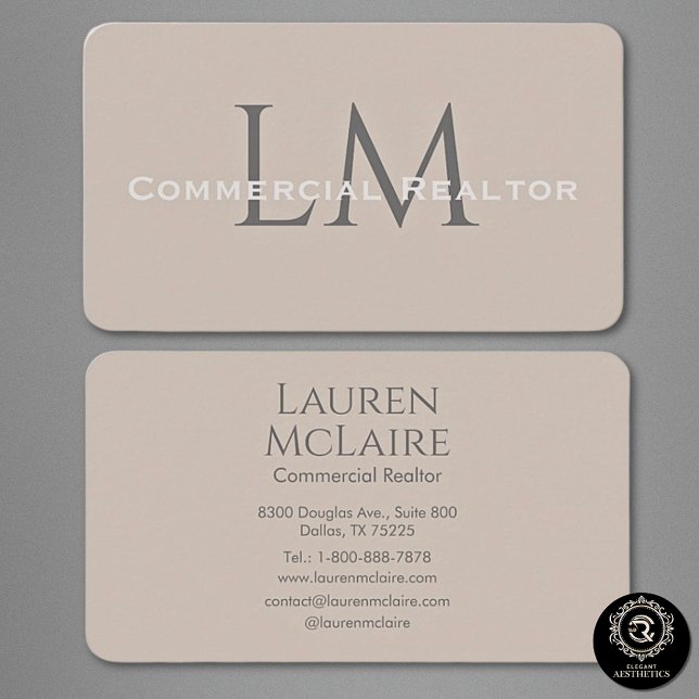 Neutral Classic Taupe Monogram Business Card Visitenkarte (Von Creator hochgeladen)