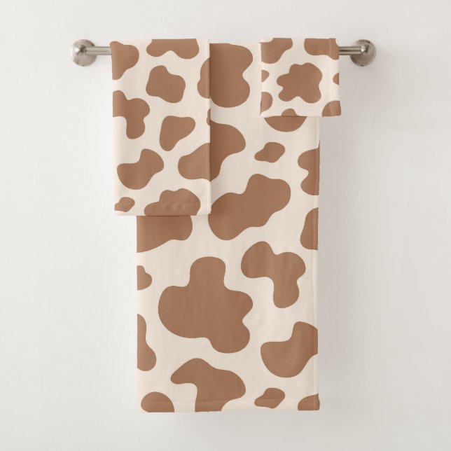 Neutral Cow Print Western Cowboy Beige Brown Badhandtuch Set (Insitu)