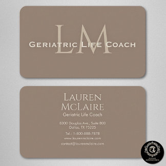 Neutral Dark Taupe Monogram Business Card Visitenkarte