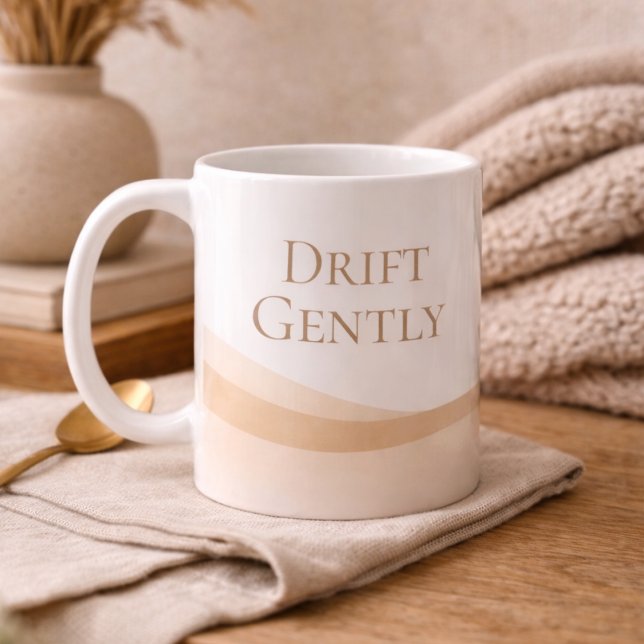 Neutral Dune Lines Classic Mug, 11 oz Kaffeetasse (White dune line art with Drift Gently detail for warm, modern spaces.)