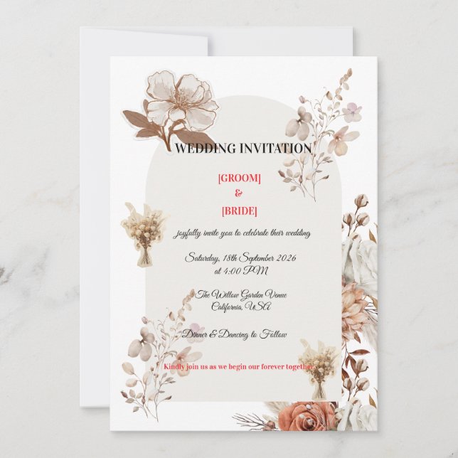 Neutral Earth Tone Wedding Card Einladung (Vorderseite)