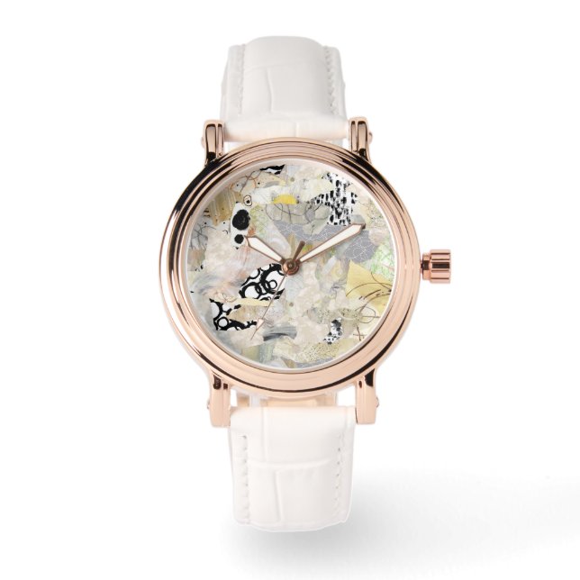 Neutral Elegant Abstract Collage Design Armbanduhr (Vorderseite)