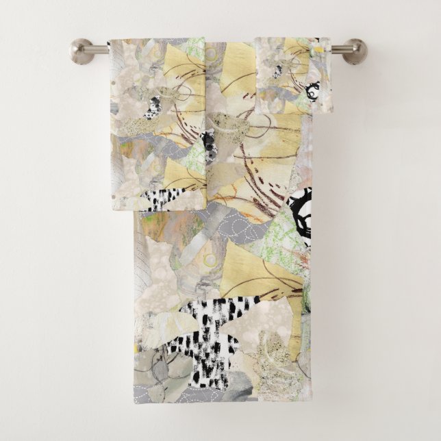 Neutral Elegant Abstract Collage Design Badhandtuch Set (Insitu)
