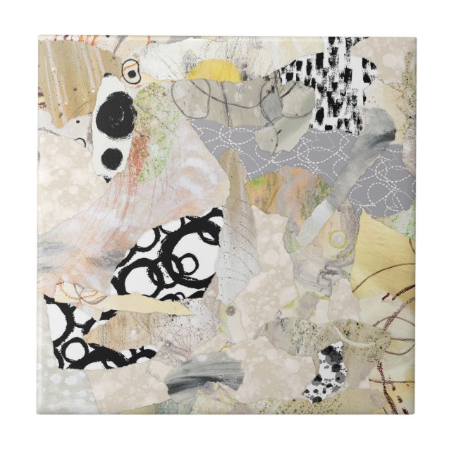 Neutral Elegant Abstract Collage Design Fliese (Vorderseite)