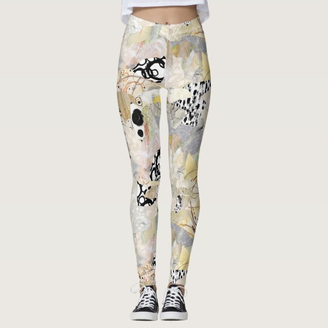 Neutral Elegant Abstract Collage Design Leggings (Vorderseite)