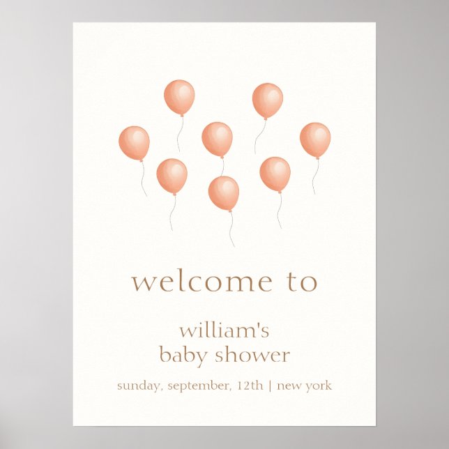Neutral Elegant Boho Balloon Baby Dusche Willkomme Poster (Vorne)