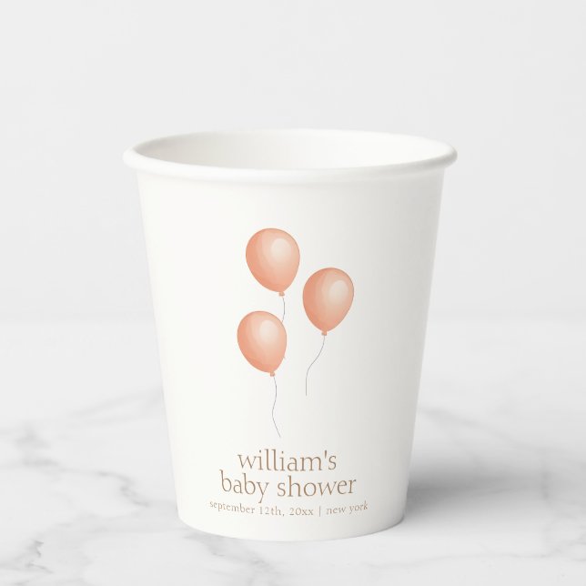 Neutral Elegant Boho Balloon Baby Shower Pappbecher (Vorderseite)
