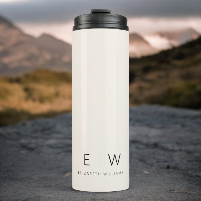 Neutral Elegant Moderner Minimalistischer Monogram Thermosbecher (Von Creator hochgeladen)